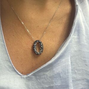 Suzy Levian Sterling Silver Blue White Sapphire Circle Pendant Necklace NWT